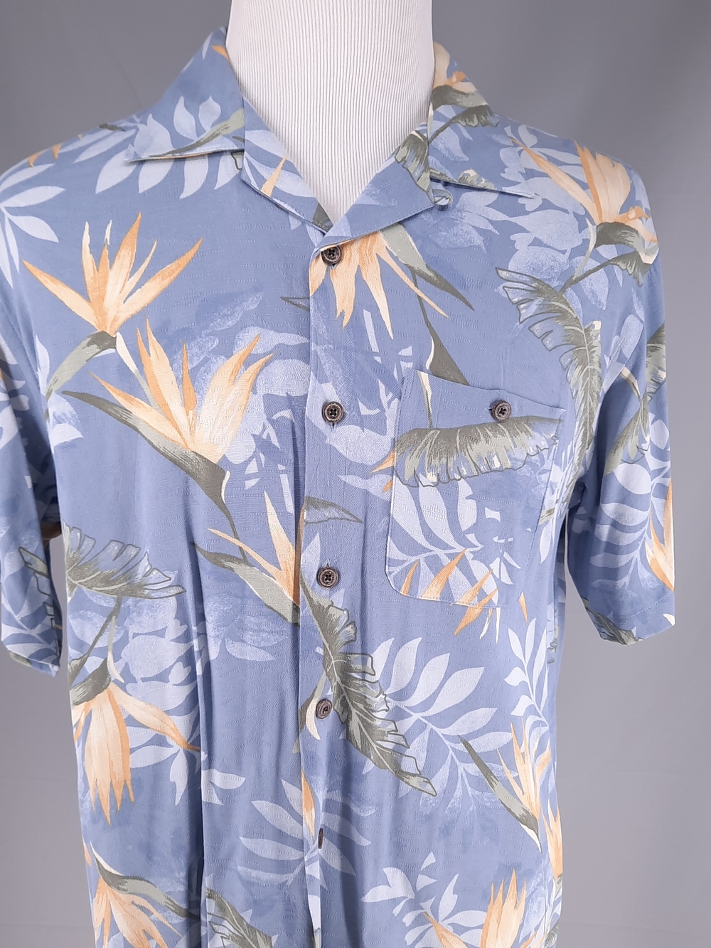 Silk Hawaiian Camp Shirt Men's L Geoffrey Beene Blue Short Sleeve